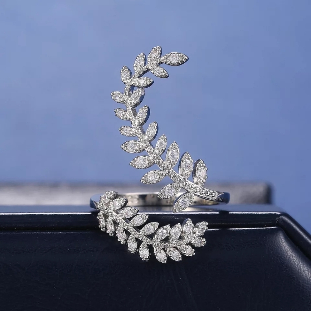 Charm Silver Adjustable Marquis Leaf Ring
